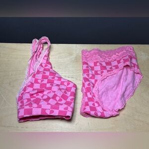 Pink Checkered Heart Lace Bra and Panty Set by Arizona Body